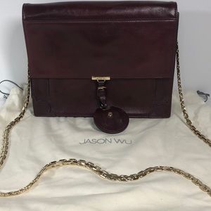 Jason Wu Burgundy Leather Crossbody Handbag Gold Chain